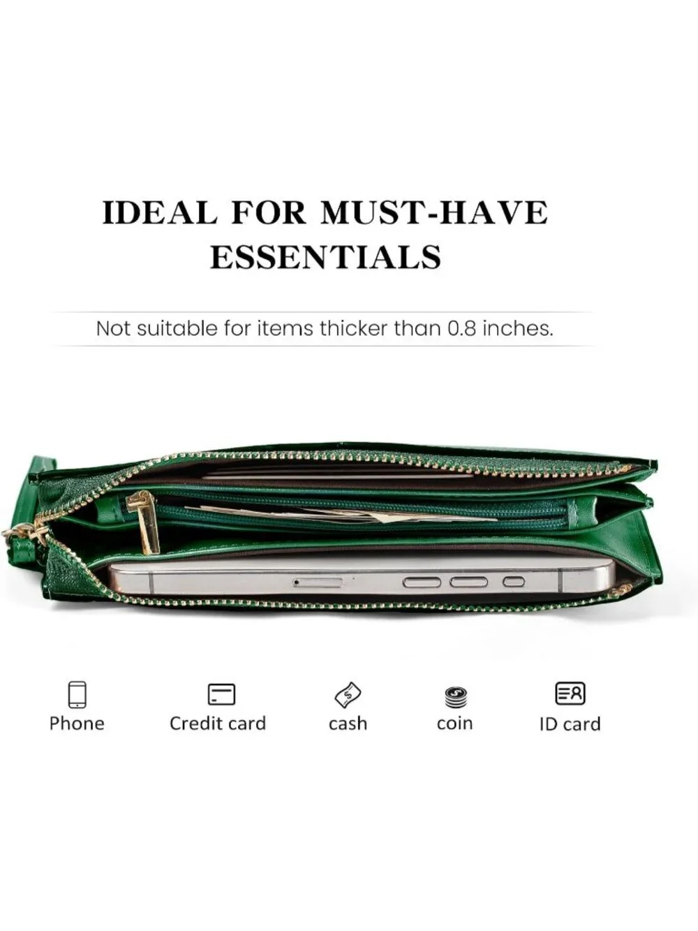 Women's Kelly Green Leather Wristlet Clutch Wallet RFID Credit Card Holder Purse